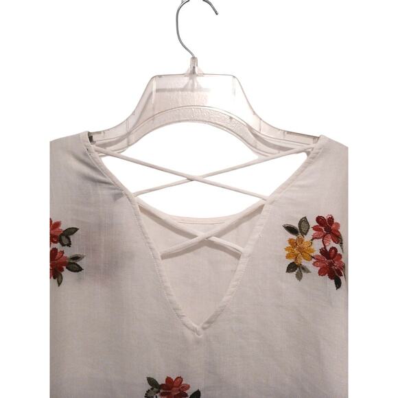 VNTG Forever 21 FLORAL EMBROIDERED Top Size M White Bohemian Festival Cropped 9 - Picture 9 of 15